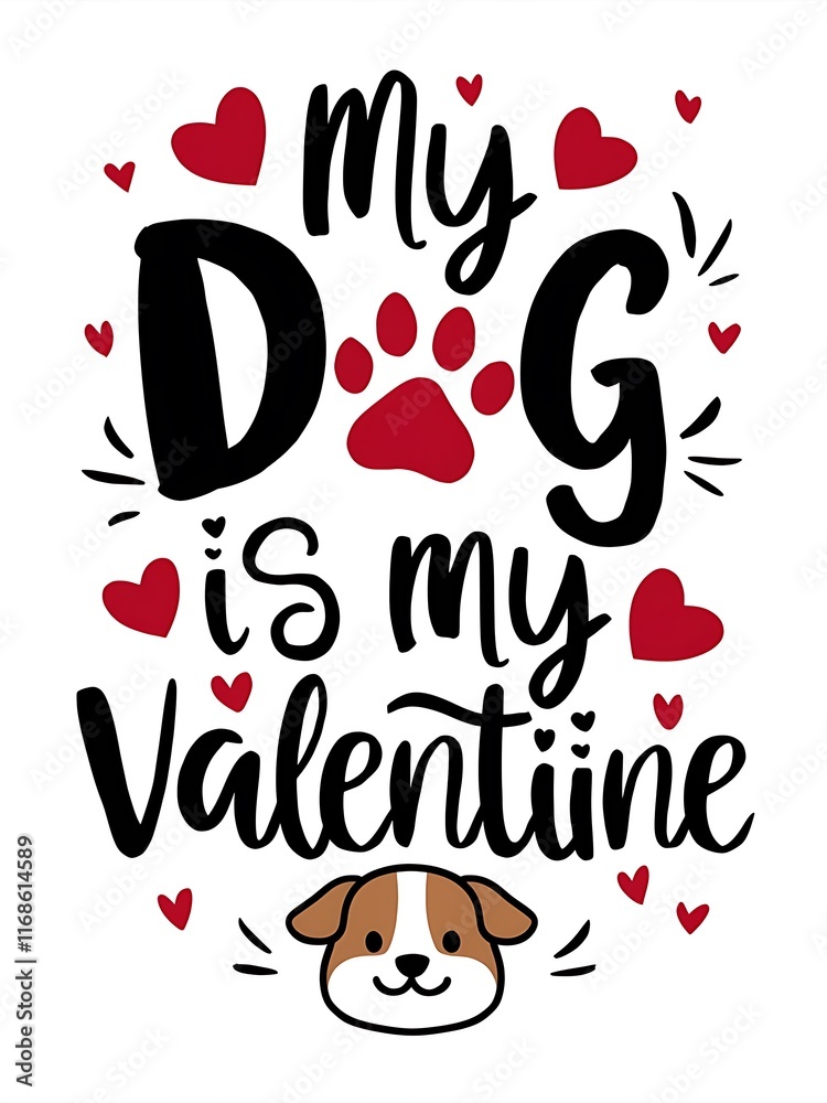 A charming and whimsical valentine t-shirt design featuring the phrase My Dog Is My Valentine A charming and whimsical valentine t-shirt design featuring the phrase My Dog Is My Valentine