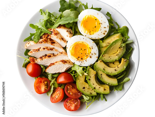 Wallpaper Mural Chicken, Egg, Avocado, and Tomato Salad Plate Isolated On A White Background, PNG Transparent Torontodigital.ca