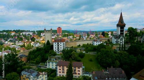 4K Drone Video of the Homes near the Musegg Wall in Lucerne, Switzerland photo