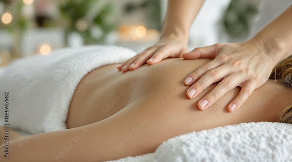 Relaxation and Rejuvenation: A close-up shot of a woman receiving a soothing back massage in a spa setting. The image exudes tranquility, wellness, and the promise of stress relief. Relaxation and Rejuvenation: A close-up shot of a woman receiving a soothing back massage in a spa setting. The image exudes tranquility, wellness, and the promise of stress relief.