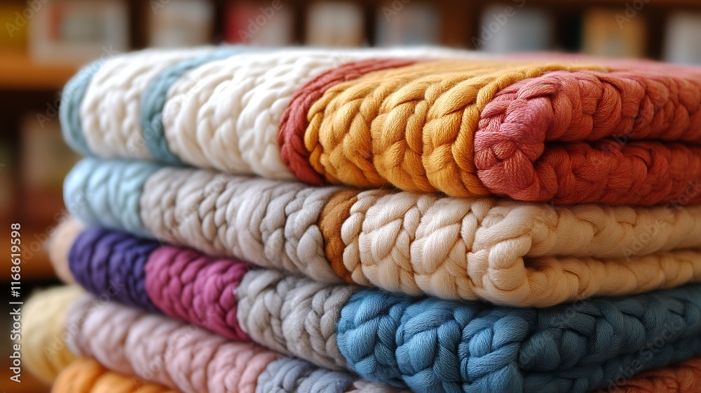 A Stack of Colorful Knitted Blankets A Stack of Colorful Knitted Blankets