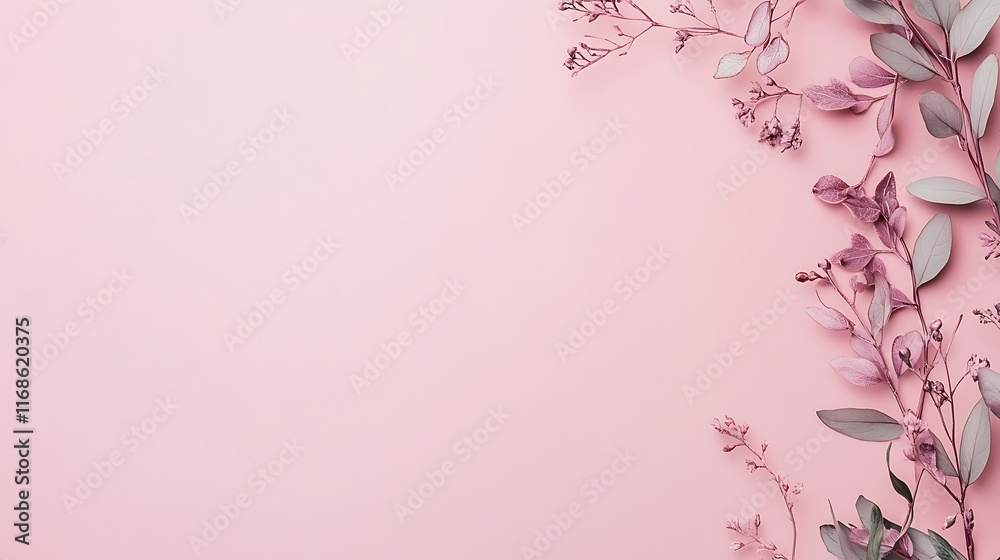 Fototapeta premium Pink Floral Branches Arranged On Pink Background