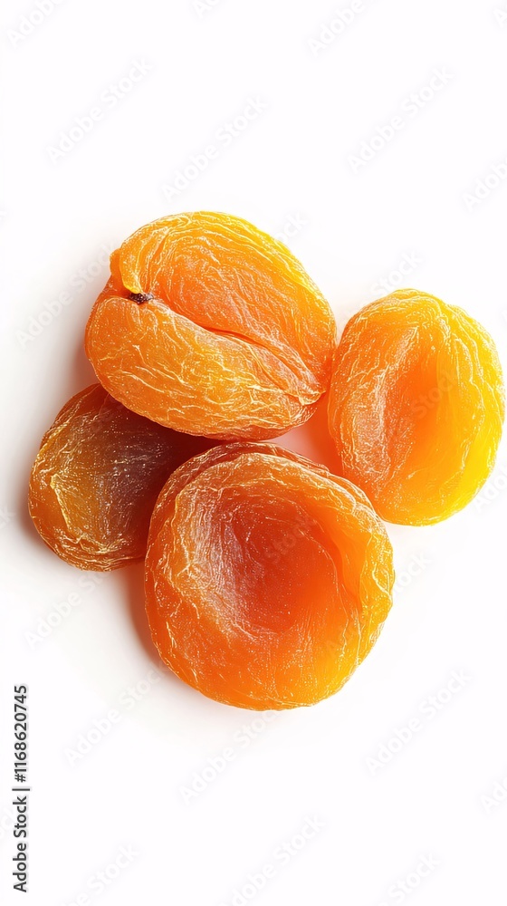 Close-up of four dried apricots on white background. Close-up of four dried apricots on white background.