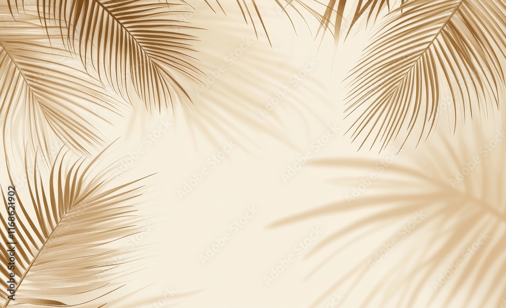 Obraz premium Beige background with palm leaf shadows.