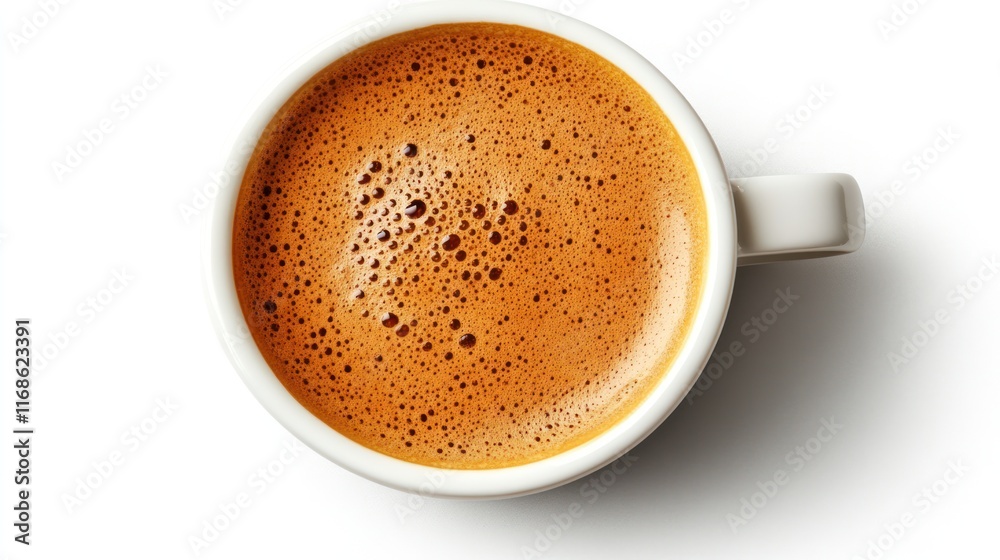Overhead view of a cup of espresso with crema. Overhead view of a cup of espresso with crema.