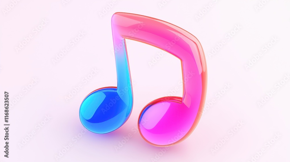 Colorful 3D Render of Glossy Music Notes Pink and Blue Abstract Music Background Colorful 3D Render of Glossy Music Notes Pink and Blue Abstract Music Background