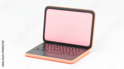 Modern Pastel Pink and Black Laptop Computer Mockup Open Screen Isolated on White Background