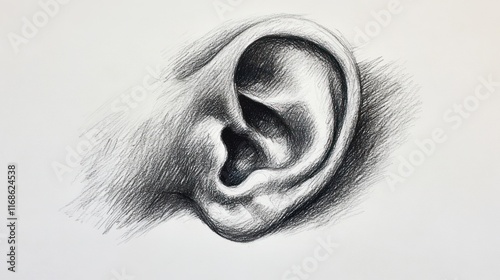 Realistic pencil sketch of a human ear.