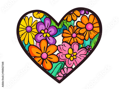 Bright and lively heart shaped design filled with colorful flowers, perfect for expressing love and joy photo