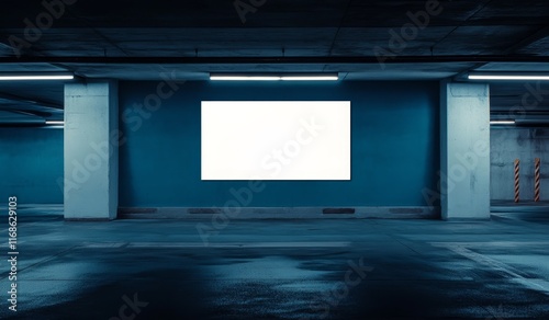 Wallpaper Mural Blank billboard mockup in dark parking garage. (1) Torontodigital.ca