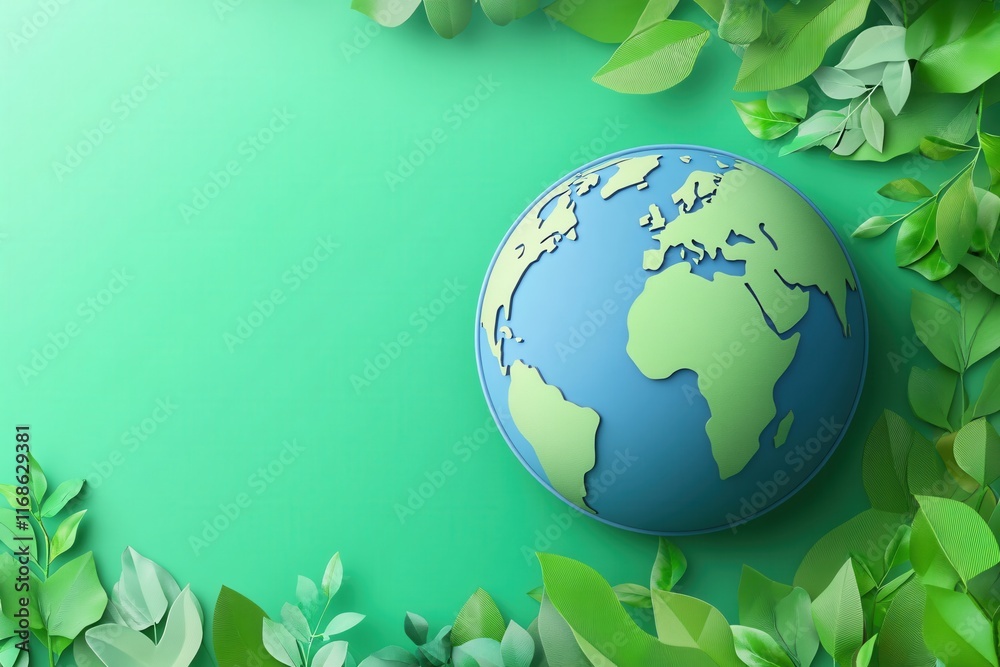 Earth Globe Surrounded by Green Leaves on Bright Background of Sustainable Nature Earth Globe Surrounded by Green Leaves on Bright Background of Sustainable Nature