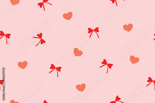 Seamless red ribbon bow pattern, liberty ditsy print | White daisy flowers | Orange flower | Design for pillow, blanket, rug, carpet, fabric, fashion, clothing, wallpaper, accessory
