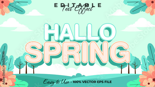 Hallo spring editable text style effect, floral 3D text style theme.