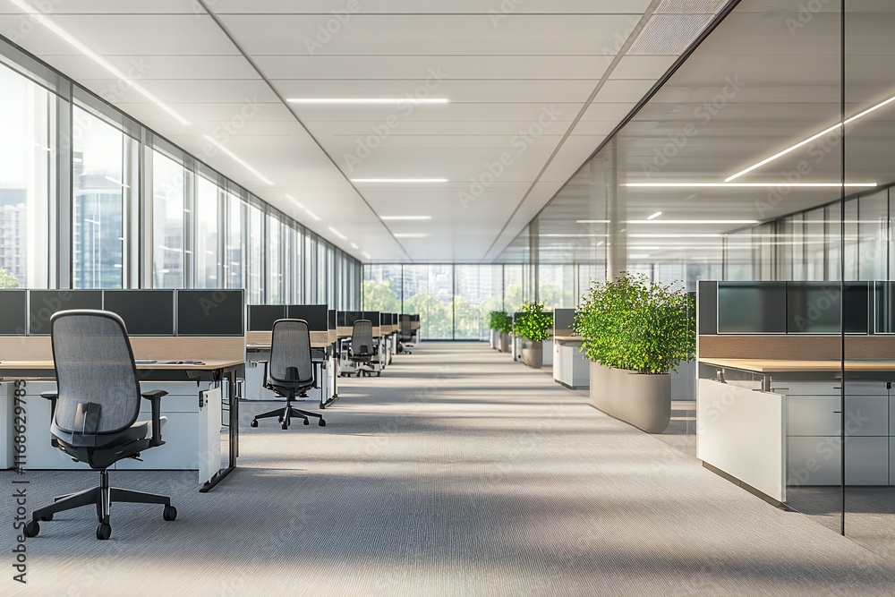 A blurred background of an empty, contemporary office space sets scene for a professional environment with clean lines and modern design A blurred background of an empty, contemporary office space sets scene for a professional environment with clean lines and modern design