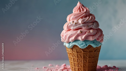  Closeup of soft ice cream in waffle cones, soft serve, dessert, dairy, swirl, cold, treat, vanilla photo