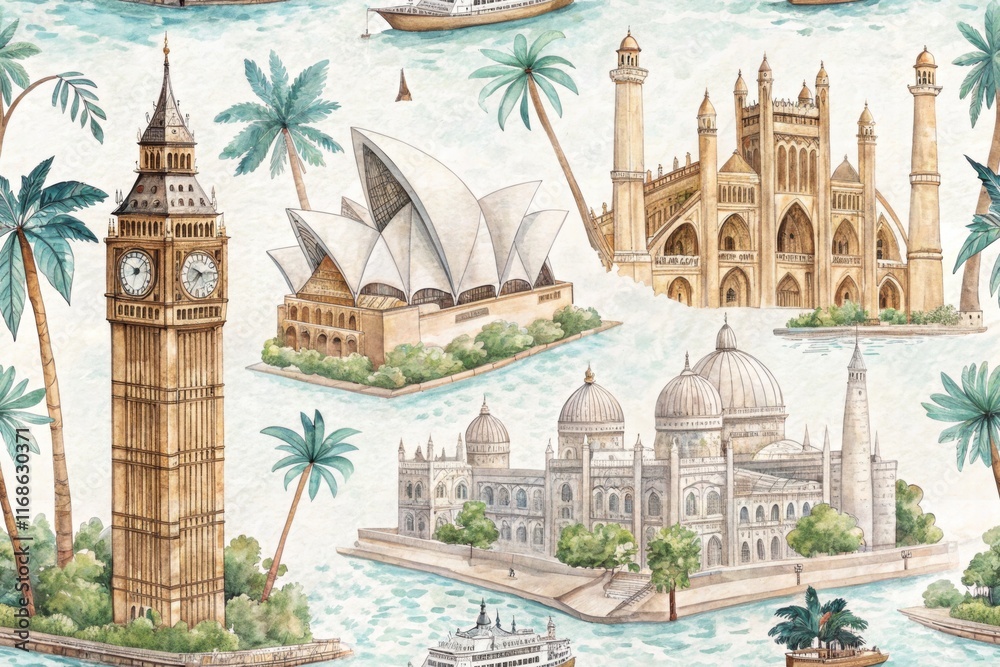 Obraz premium Seamless Pattern Architecture, Wallpaper, Background.