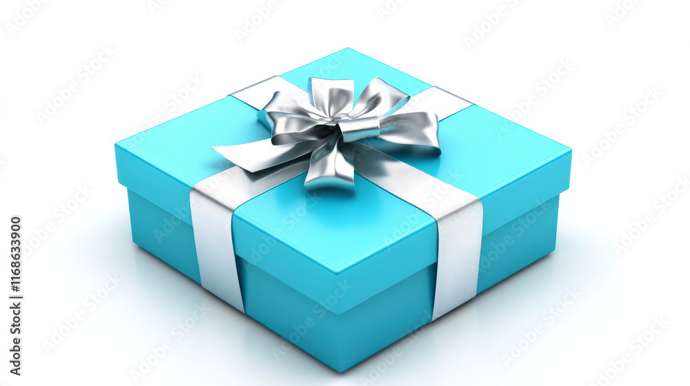 Obraz premium Vibrant Blue Gift Box with Shiny Silver Ribbon for Special Occasions