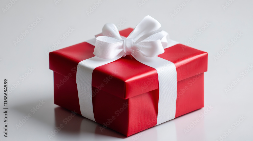 Glossy Red Gift Box with Pristine White Ribbon for Valentine's Day Glossy Red Gift Box with Pristine White Ribbon for Valentine's Day
