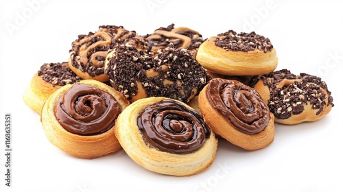 Assorted Delicious Sweet Pastries with Chocolate and Nut Toppings on White Background photo