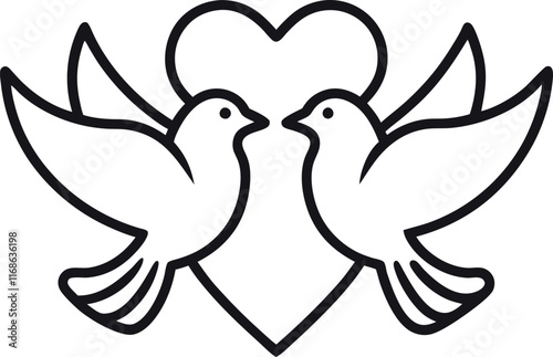 doves with heart line icon 