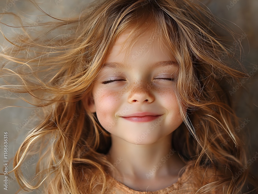 Carefree Girl with Windswept Hair Laughing Joyfully Capturing a Spontaneous Moment of Childhood Happiness Carefree Girl with Windswept Hair Laughing Joyfully Capturing a Spontaneous Moment of Childhood Happiness