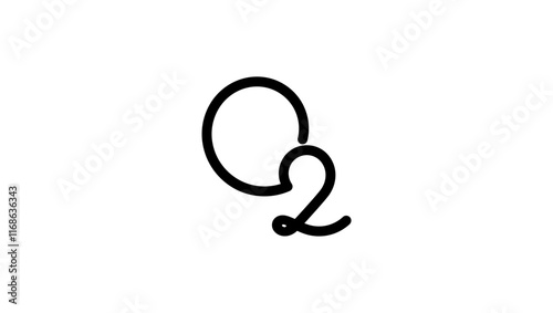 Oxygen O2 emblem, black isolated silhouette