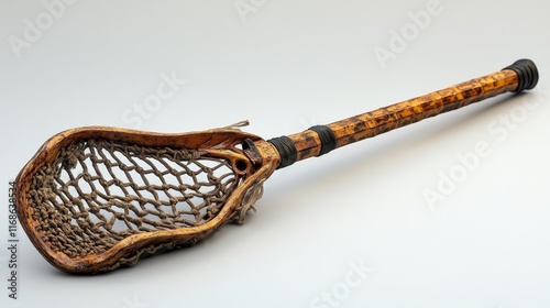 Vintage Lacrosse Stick on White Background. Generative AI photo