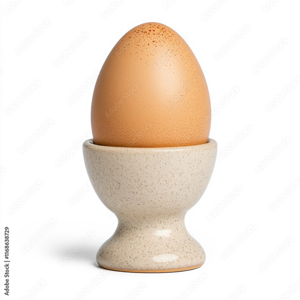 Fresh Brown Egg in a Simple Egg Cup on a White Background Fresh Brown Egg in a Simple Egg Cup on a White Background