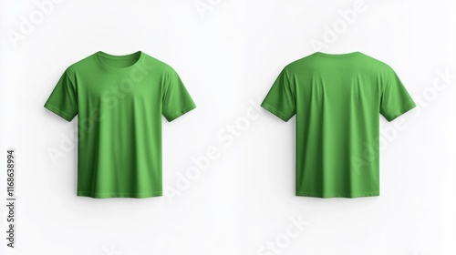 Green T-Shirt Mockup with Front and Back Views. Generative AI photo