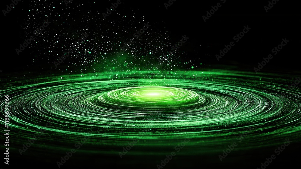 Fototapeta premium Vibrant Green Swirling Galaxy with Sparkling Stars in Dark Space Background