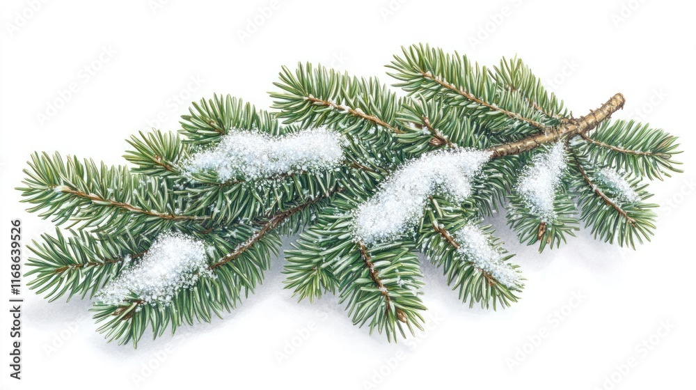 Snow dusted fir branch isolated on white. Snow dusted fir branch isolated on white.