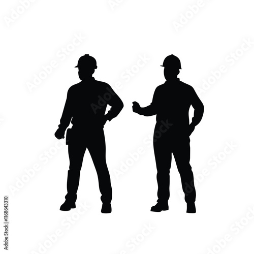 A construction worker vector silhouettes isolated.