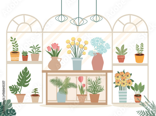 Flower shop interior with plants and flowers