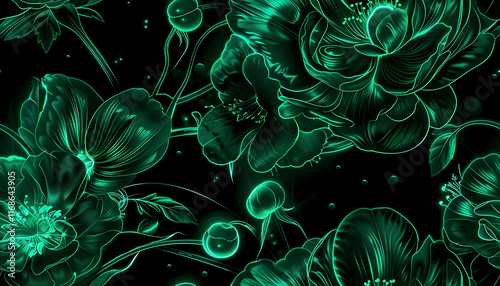 Emerald Glow Floral Illustration