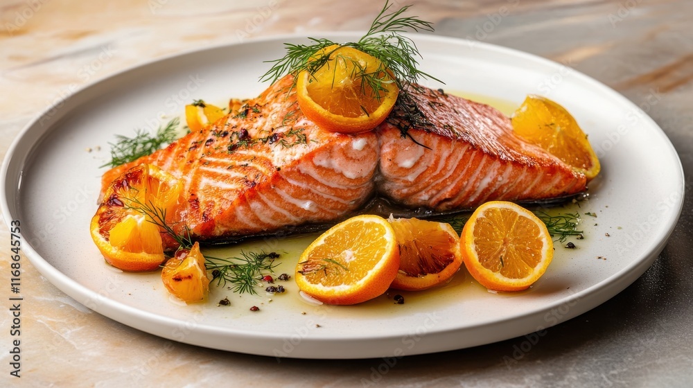Pan-seared salmon with citrus segments and dill Pan-seared salmon with citrus segments and dill