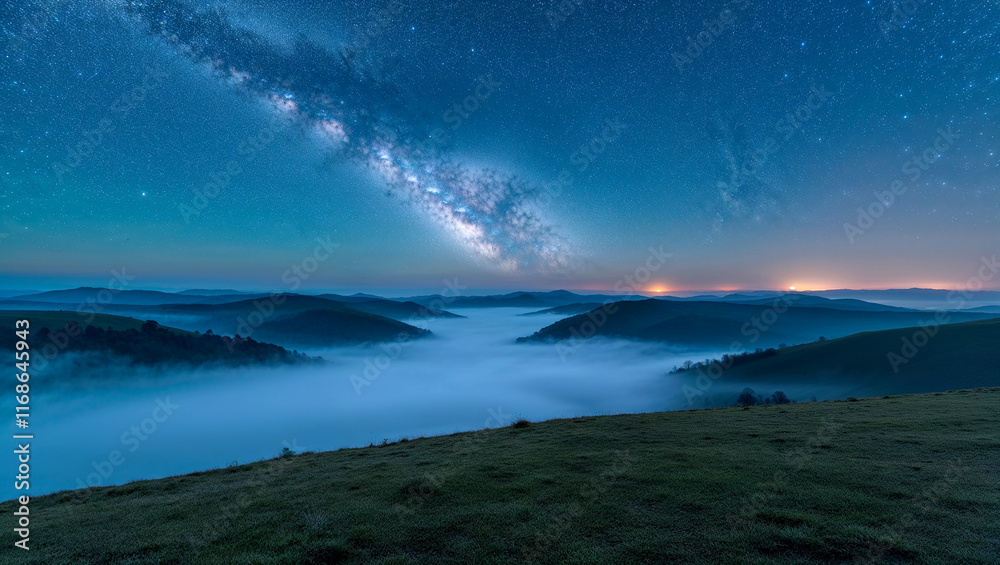 Fototapeta premium Stunning View of a Beautiful Night Sky with Stars and Fog