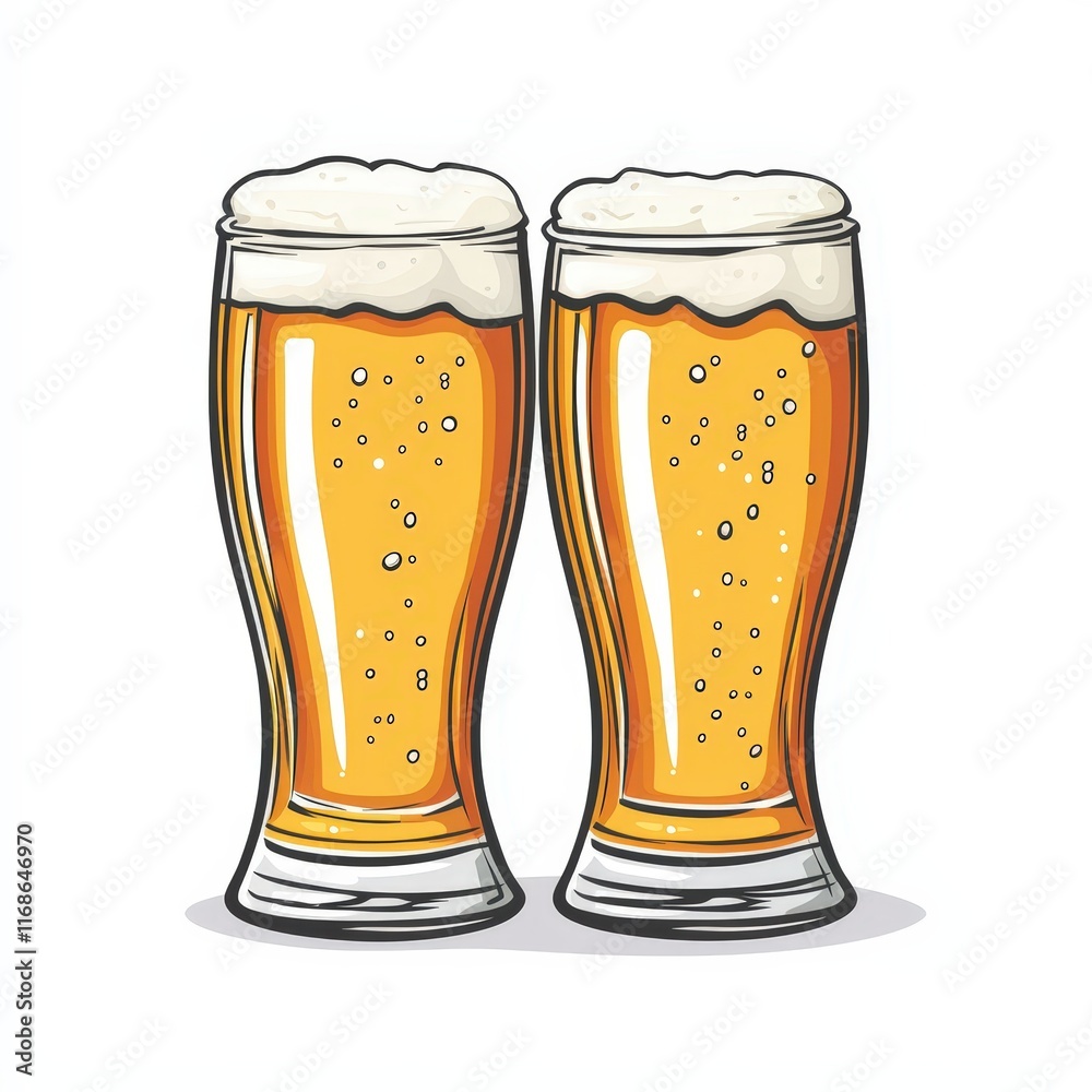 Two glasses of beer with foam icon logo illustration isolated on white background Two glasses of beer with foam icon logo illustration isolated on white background