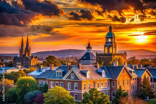 Gettysburg College Silhouette at Sunset, Pennsylvania Historic Town