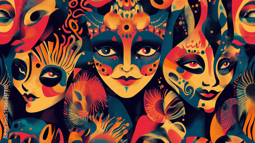 Wallpaper Mural pattern with masks Torontodigital.ca