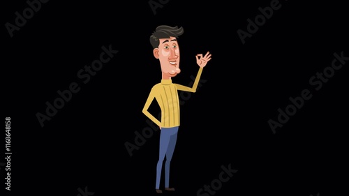 Cartoon man showing OK sign satisfactorily. Isolated animation with transparent background photo