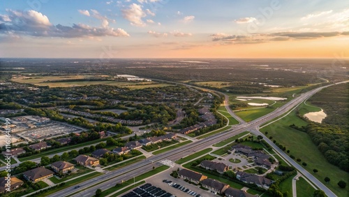 Aerial View of Plano, Texas Roads and Neighborhoods - Suburban Landscape
