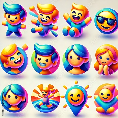 Wallpaper Mural Modern pseudo-3D icons with layered shadows, soft highlights, and smooth gradient fills for digital design projects	 Torontodigital.ca