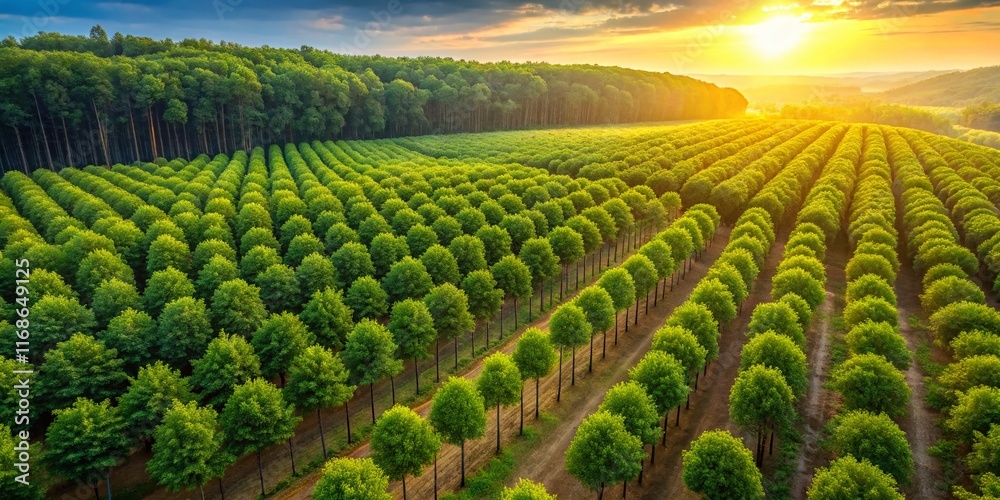 Aerial View of Rubber Tree Plantation, Lush Green Canopy, Drone Photography Aerial View of Rubber Tree Plantation, Lush Green Canopy, Drone Photography