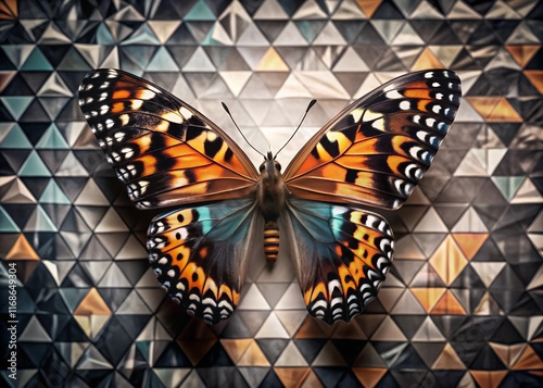 Vibrant Butterfly on Polygonal Gradient Background – Dynamic Abstract Art. photo