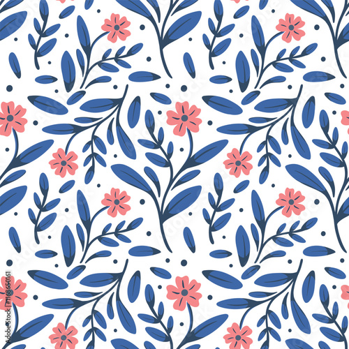Vibrant Blue and Pink Floral Pattern