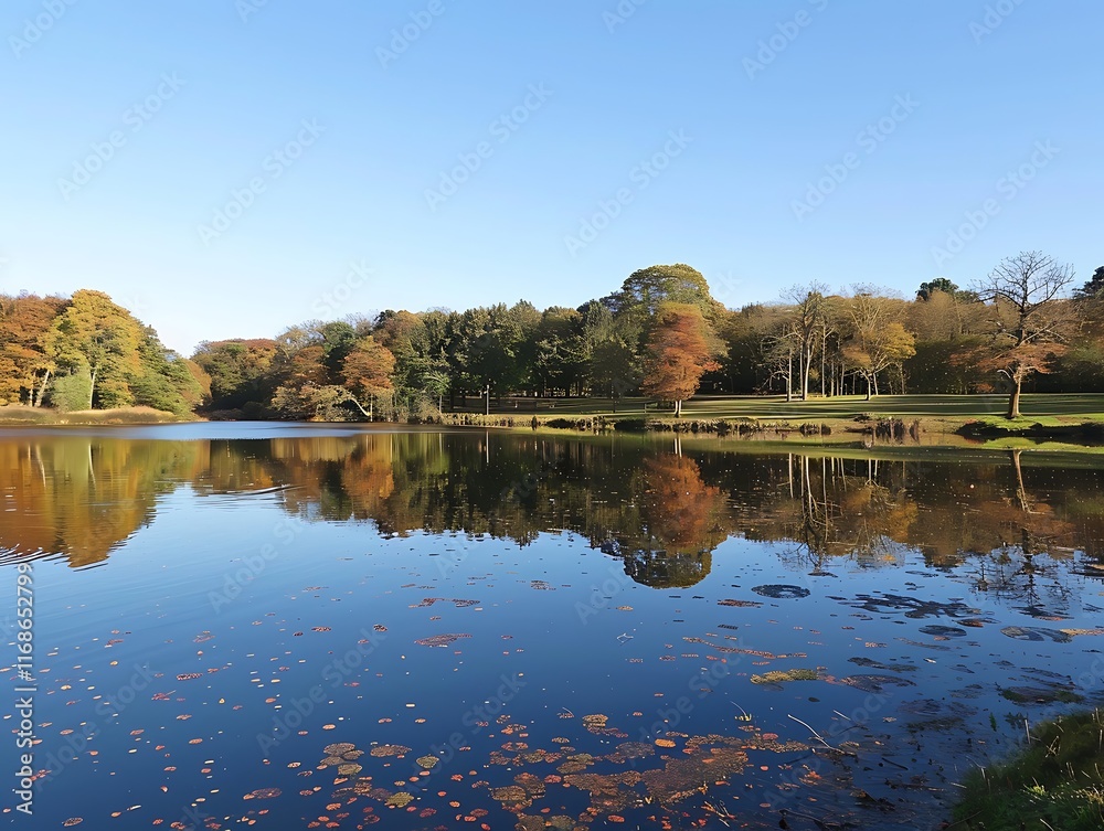 Fototapeta premium tranquil lake with autumn reflections