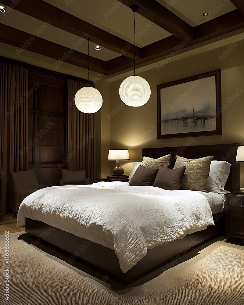 Cozy and Elegant Bedroom with Soft Lighting and Neutral Decor Cozy and Elegant Bedroom with Soft Lighting and Neutral Decor