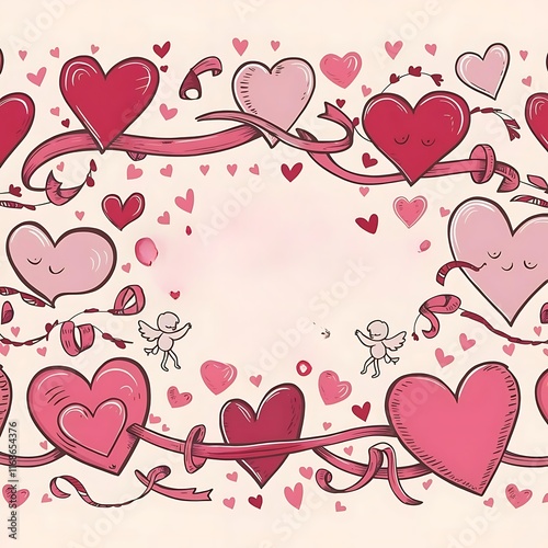 Cute Valentines card borders with heart doodles photo