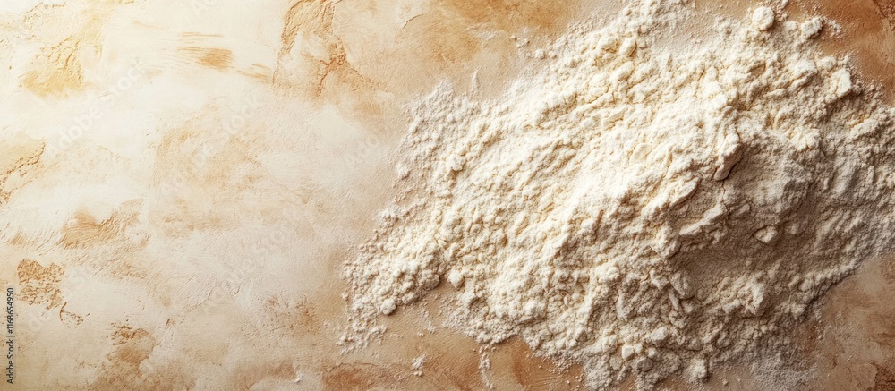 Closeup view of a heap of freshly milled fine and powdery wheat flour with a rustic natural texture in natural lighting Background showcases the simple Closeup view of a heap of freshly milled fine and powdery wheat flour with a rustic natural texture in natural lighting Background showcases the simple