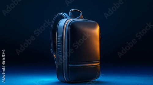 Sleek Black Backpack in Futuristic Setting. Generative AI photo